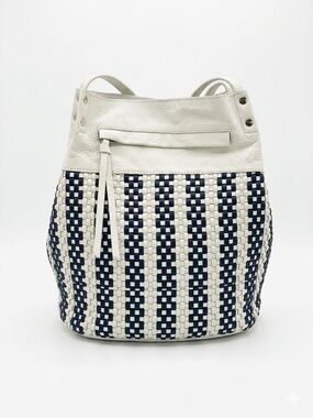 Kooba Handcrafted Leather Denim Woven Bucket Bag Tote